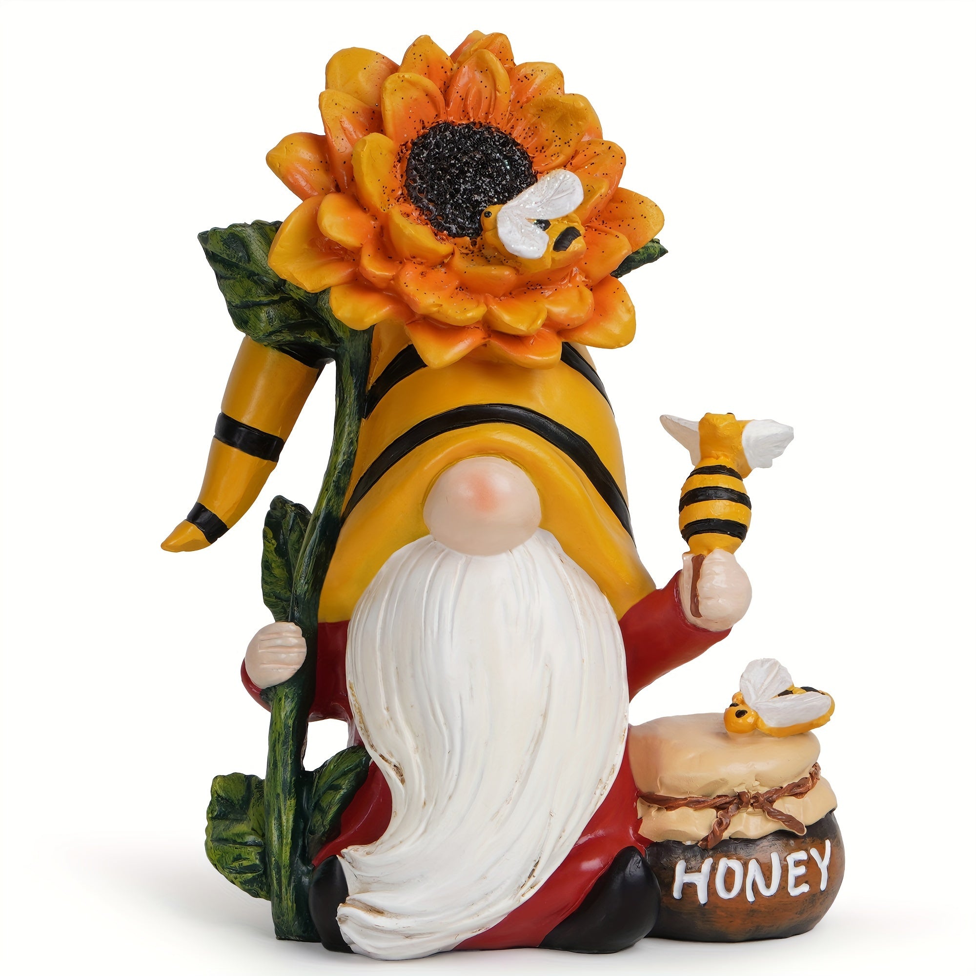 Resin Sunflower Gnome with Bee - Decorative Garden Elf Figurine, No Electricity or Battery Needed, Nature-Inspired Home & Outdoor Decor