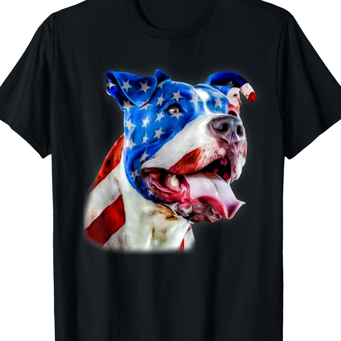 PLUS SIZE American Bulldog American Flag Patriotic Dog T-Shirt - 100% Cotton 220g