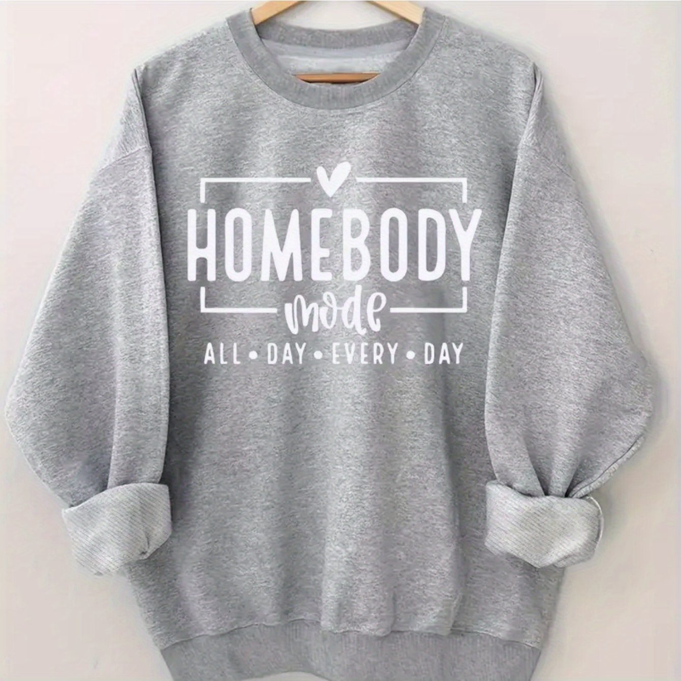 Women'S Casual Crew Neck Sweater HOME BODY, Long Sleeve Pullover for Autumn/ Winter, Knit Grey Sweatshirt