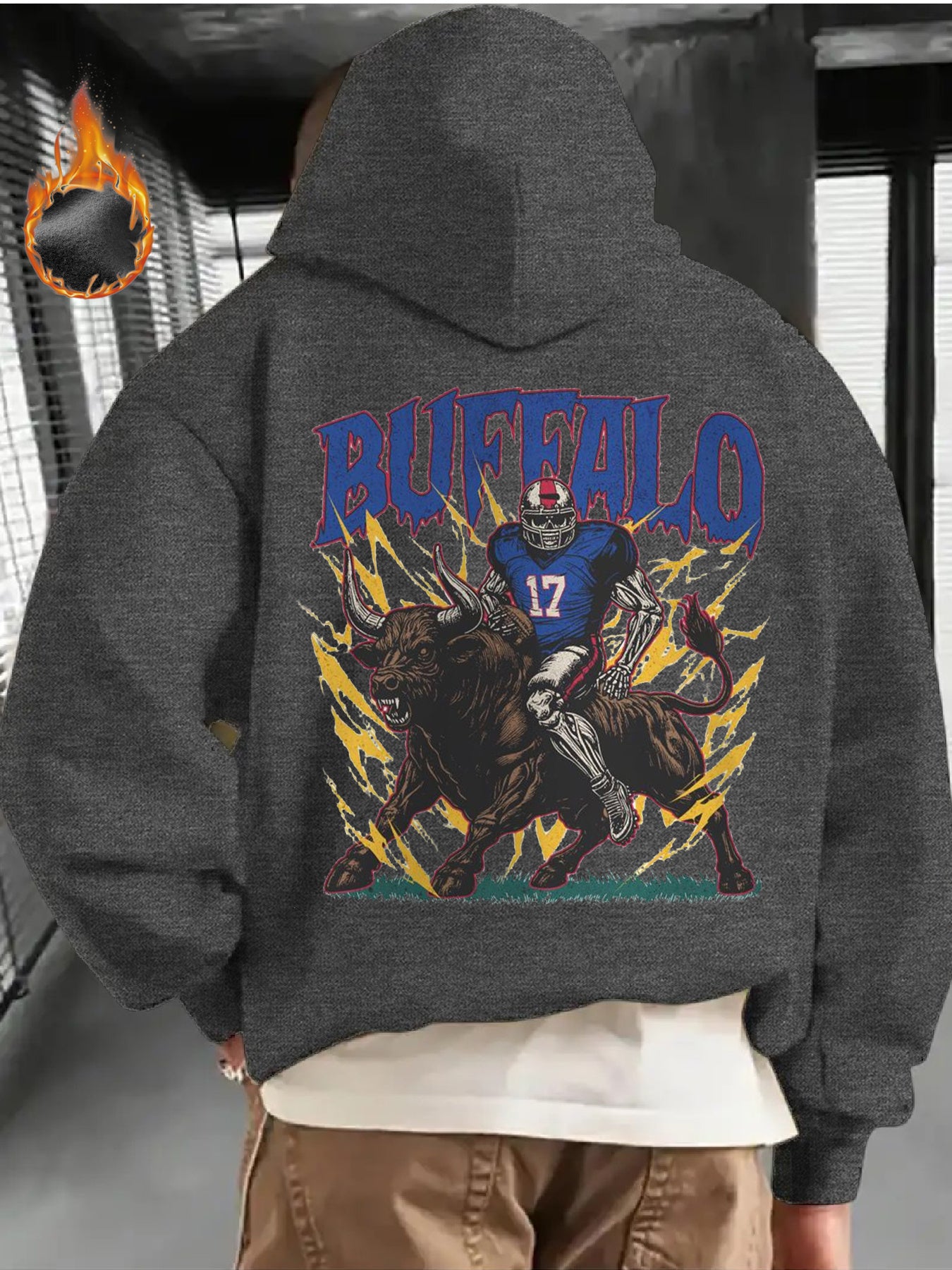 Buffalo Football Logo Hoodie - 100% Casual Pullover with Digital Heat Transfer, Long Sleeve, Regular Fit, Cold Resistant for Sports & Daily Wear, Adult Hooded Sweatshirt, Casual Sports Hoodie | Graphic Pullover | Blend Fabric