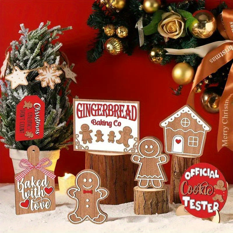 Festive Christmas Tiered Tray Decor Set: Wooden Tiered Tray with Gingerbread, Snowmen & Santa Signs - Holiday Home & Kitchen Display Essentials, Perfect for Christmas Gifts, Party Favors, Home Table Displays, and Holiday Deco