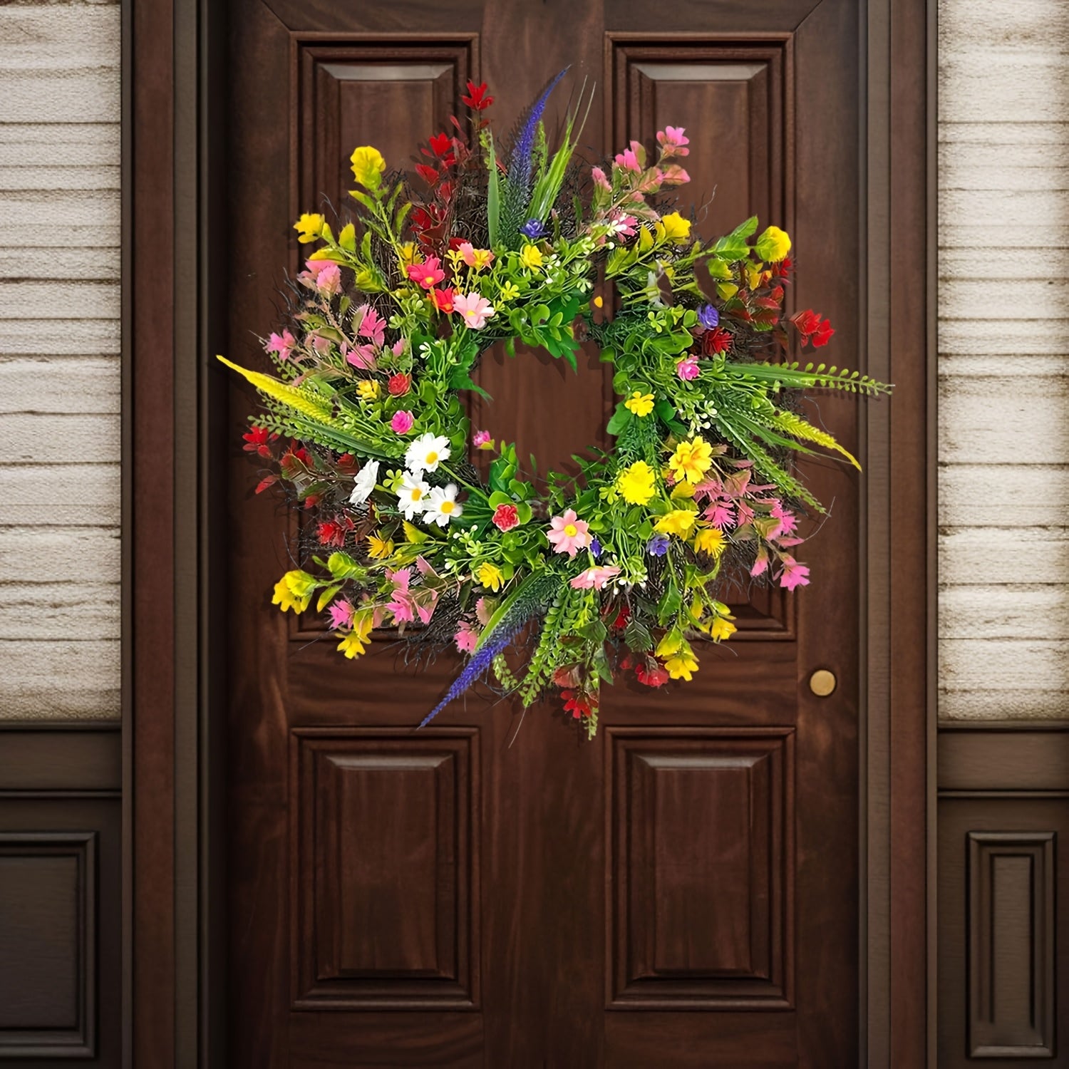 24 Inch Spring Wildflower Wreath, Texas Wildflower Wreath, Spring And Summer Wildflower Silk Wreath for Farmhouse Interior Front Door Wall Wedding Home Decor, Perfect for Thanksgiving Decorative Swags