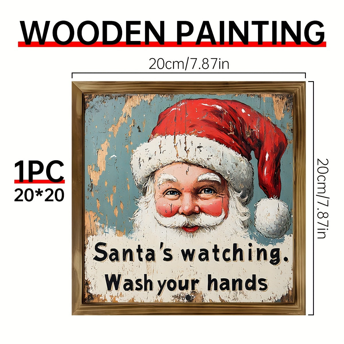 Woodcut Charming Rustic Santa Sign - Wall Art for Home & Bathroom Decor, Perfect Christmas Decor