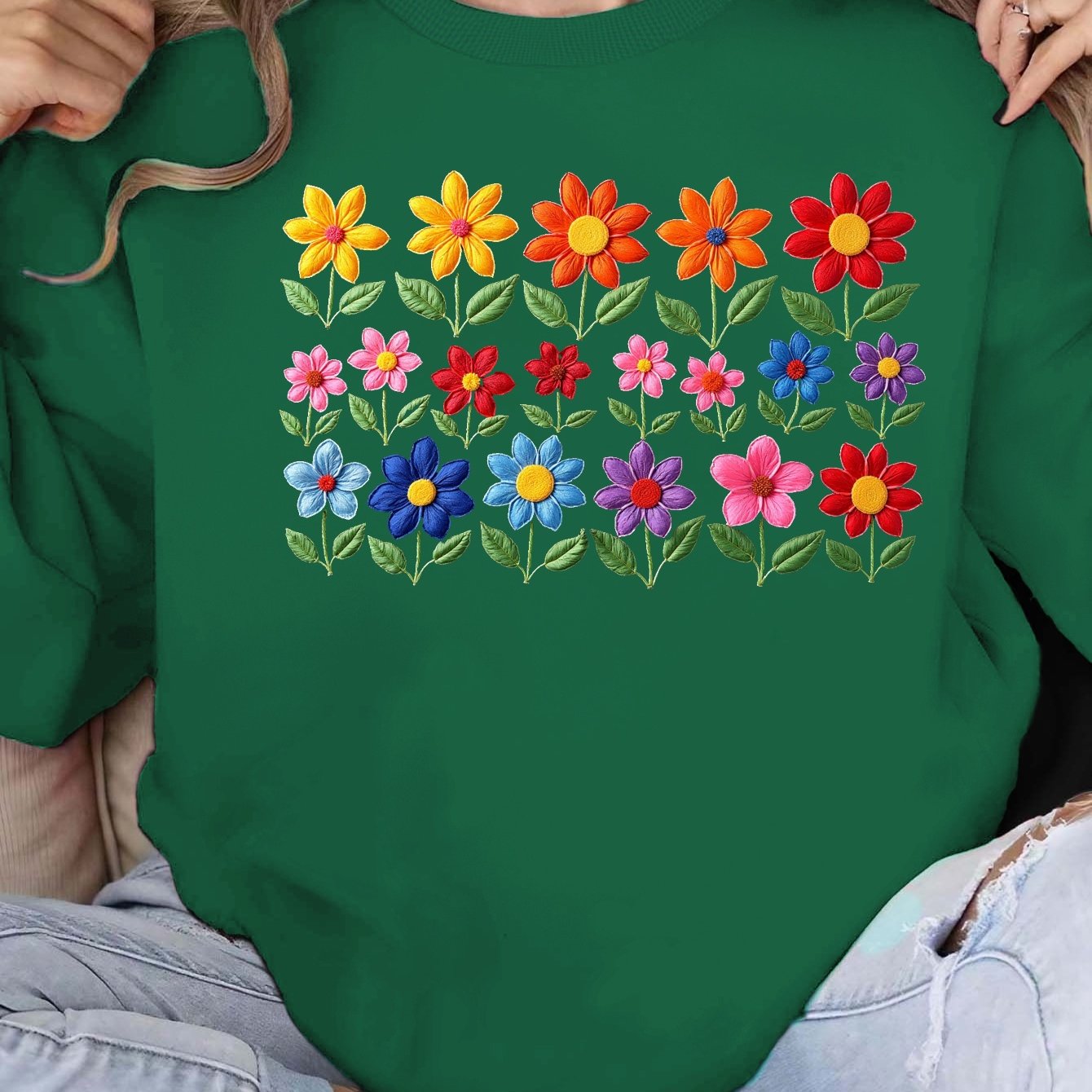 Colorful embroidered flowers Women's plus size sweatshirt