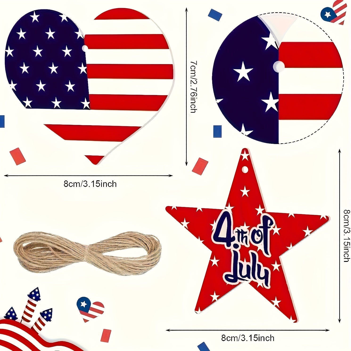 Independence Day Patriotic Wooden Decorations, 4th Of July Wooden Decorations With String For Memorial Day Decorations, Veterans Day Independence Day Party Supplies