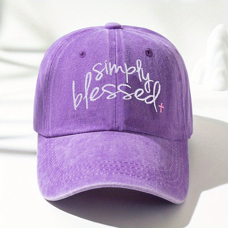Simply Blessed Embroidery Baseball Cap Washed Distressed Solid Color Dad Hats Adjustable Sun Hats For Women & Men