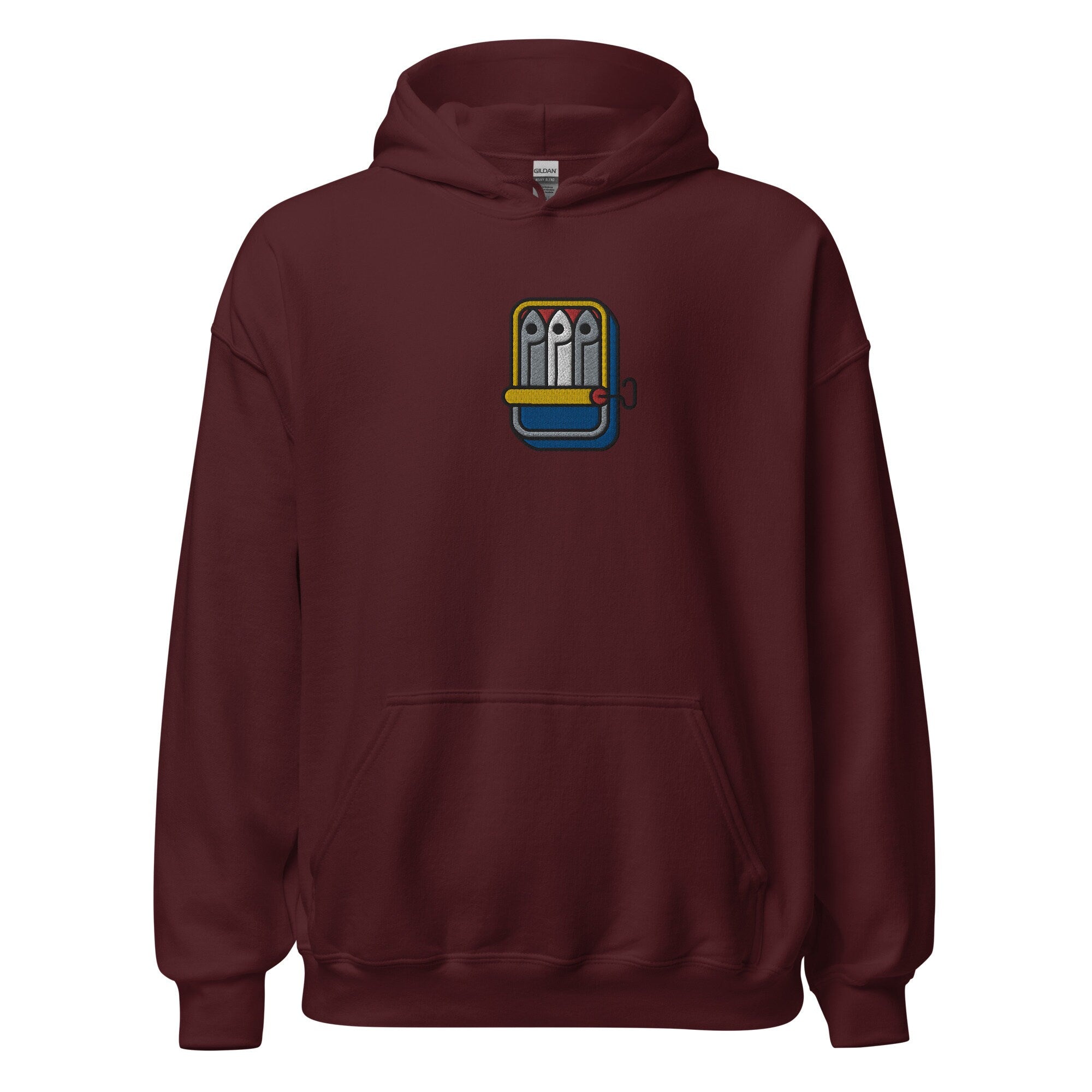 Cute Sardines Unisex Hoodie, Handmade Embroidered Hoodie, Sardine Lovers Gifts, Premium Hooded Sweater, Hoodie Embroidery - Multiple Colors
