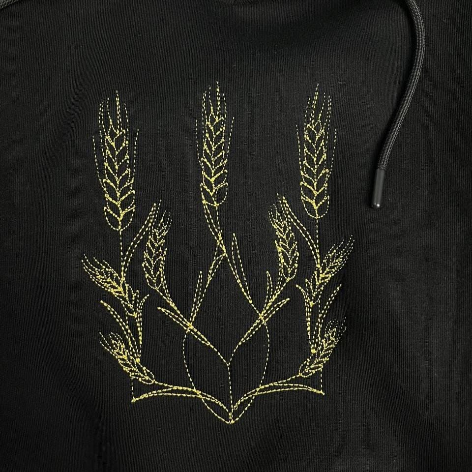 Embroidered Hoodie Ukrainian Wheat Comfortable Cozy Symbolic Golden Hoodie Stylish Streetwear Handmade Unisex Casual Hoodie Nature Ukraine