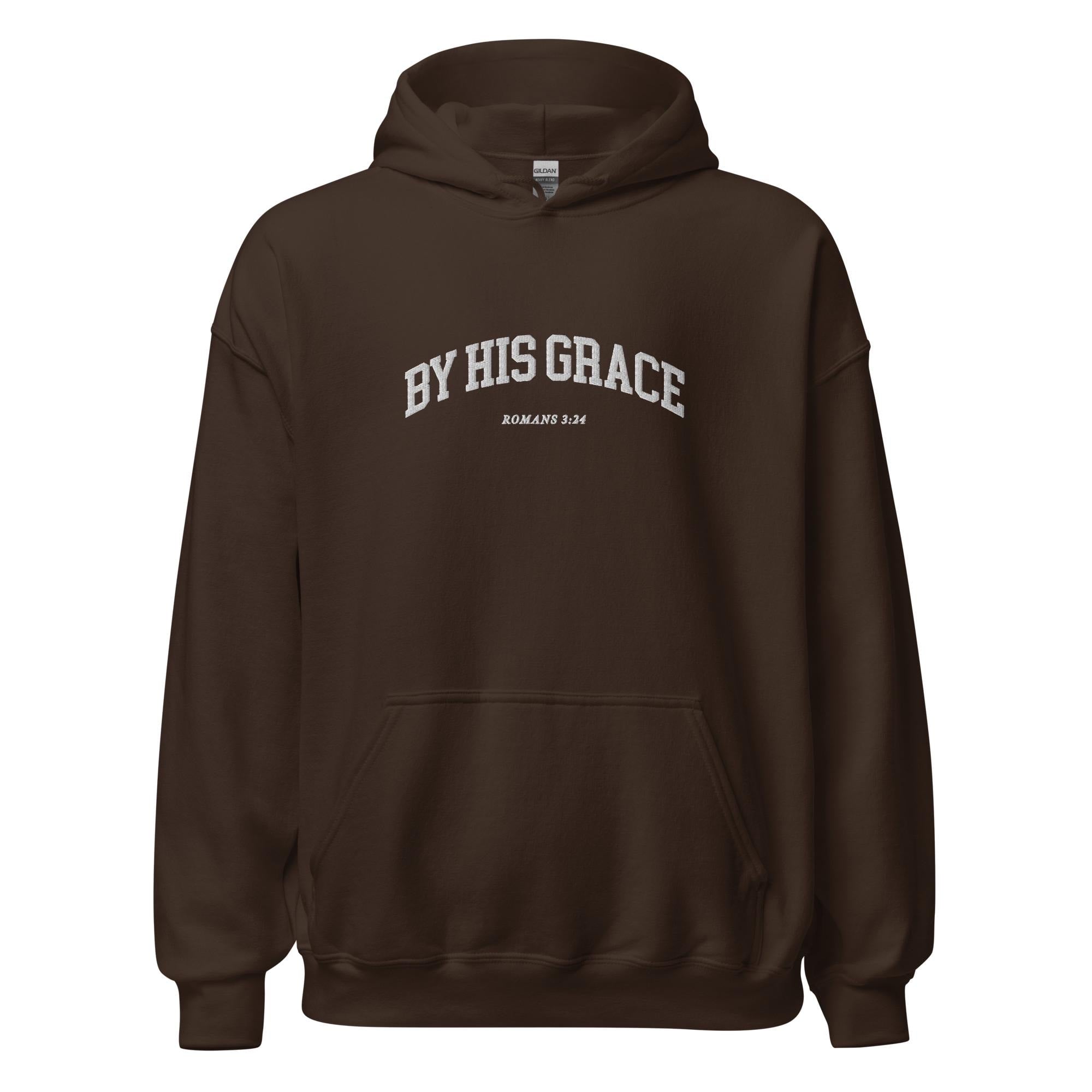 By His Grace | embroidered Christian hoodie vintage, Christian Men Gift, faith streetwear, aesthetic Christian gym apparel