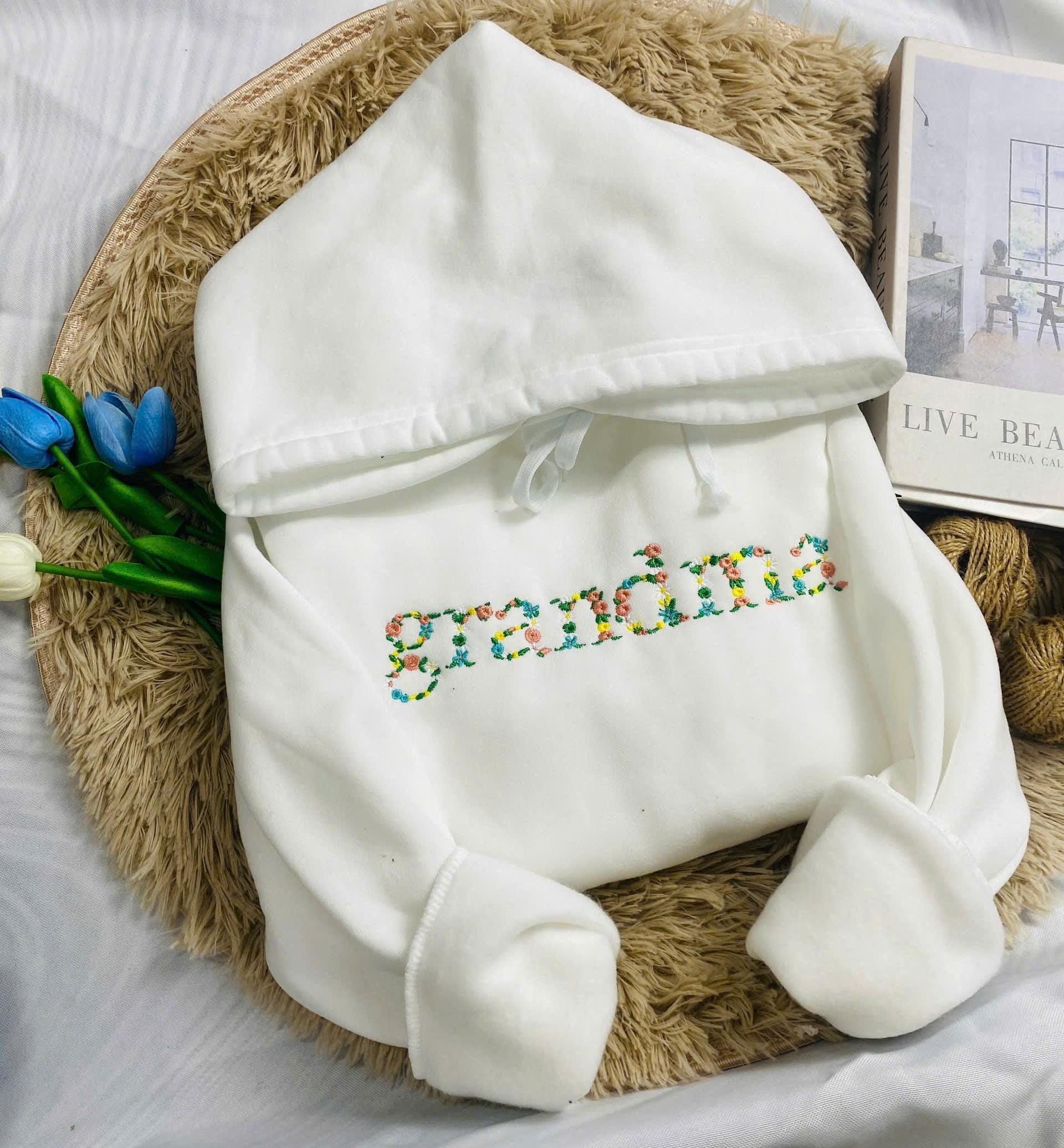 Floral Grandma Embroidered Hoodie β Gift for Grandma, Custom Flower Text Shirt, Nana Sweatshirt, Mother's Day Tee, Granny Present
