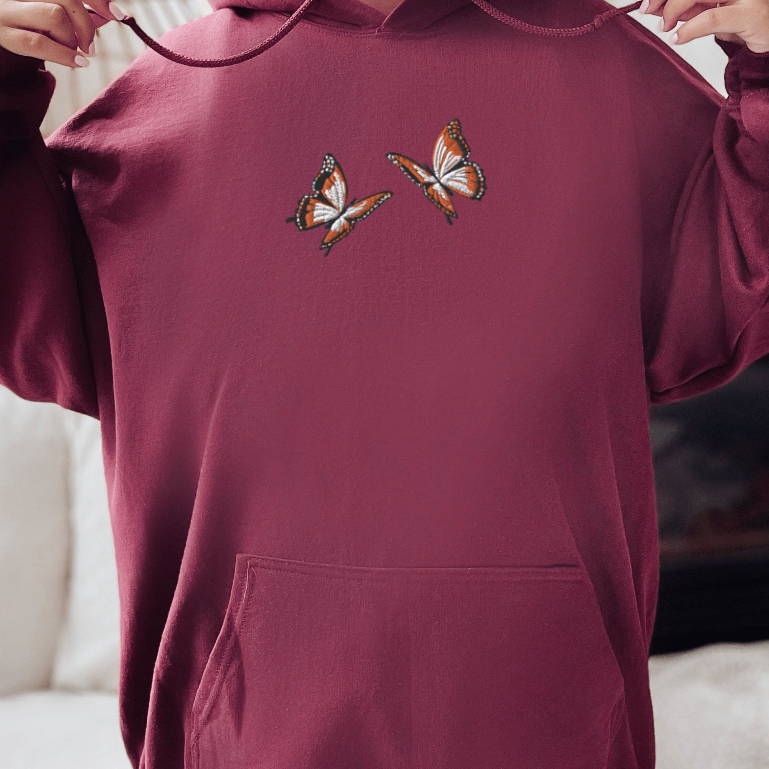 Butterflies Embroidered Hoodie, Embroidered Monarch Butterfly Hoodie, Butterflies Shirt, Cute Embroidered Hoodie, Butterflies Sweatshirt