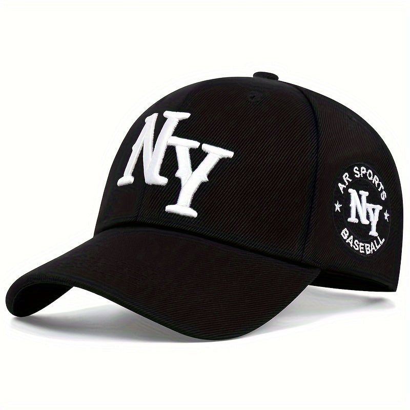 Men'S NY Embroidered Baseball Cap, Adjustable Sun Protection Casual Hat for Spring/Summer, Graphic Outdoor Travel Beach Vacation Cap, Polyester Fiber, Woven, Hand Wash, Buckle Closure