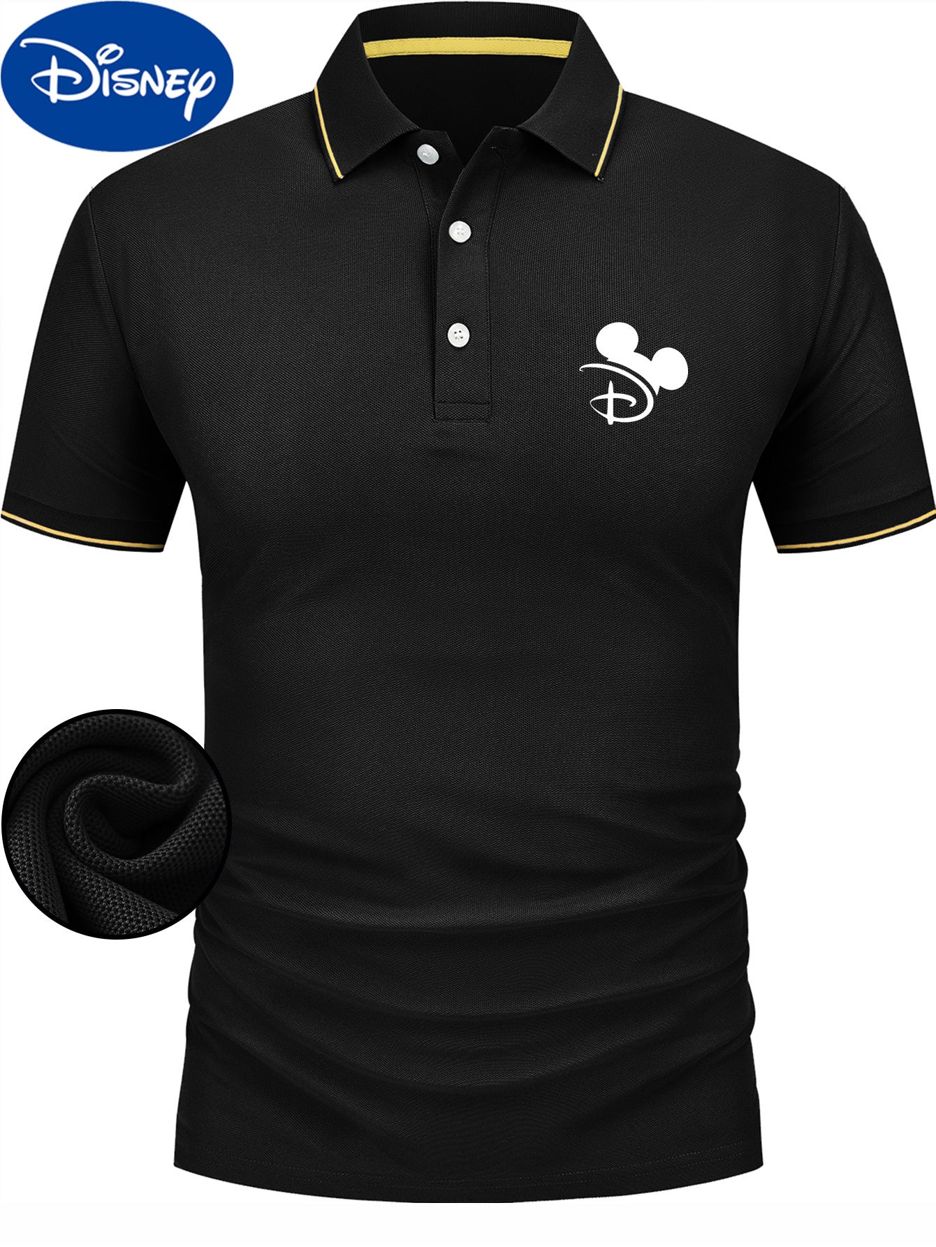 Disney Mickey Head Print Shirt for Men & Women - Color Block Collar Design, Lightweight Quick-Dry Breathable Polyester Golf Shirt, Business Casual Summer Top with Gift Box Packaging, Ideal for Golf, Tennis & Outdoor Activitie
