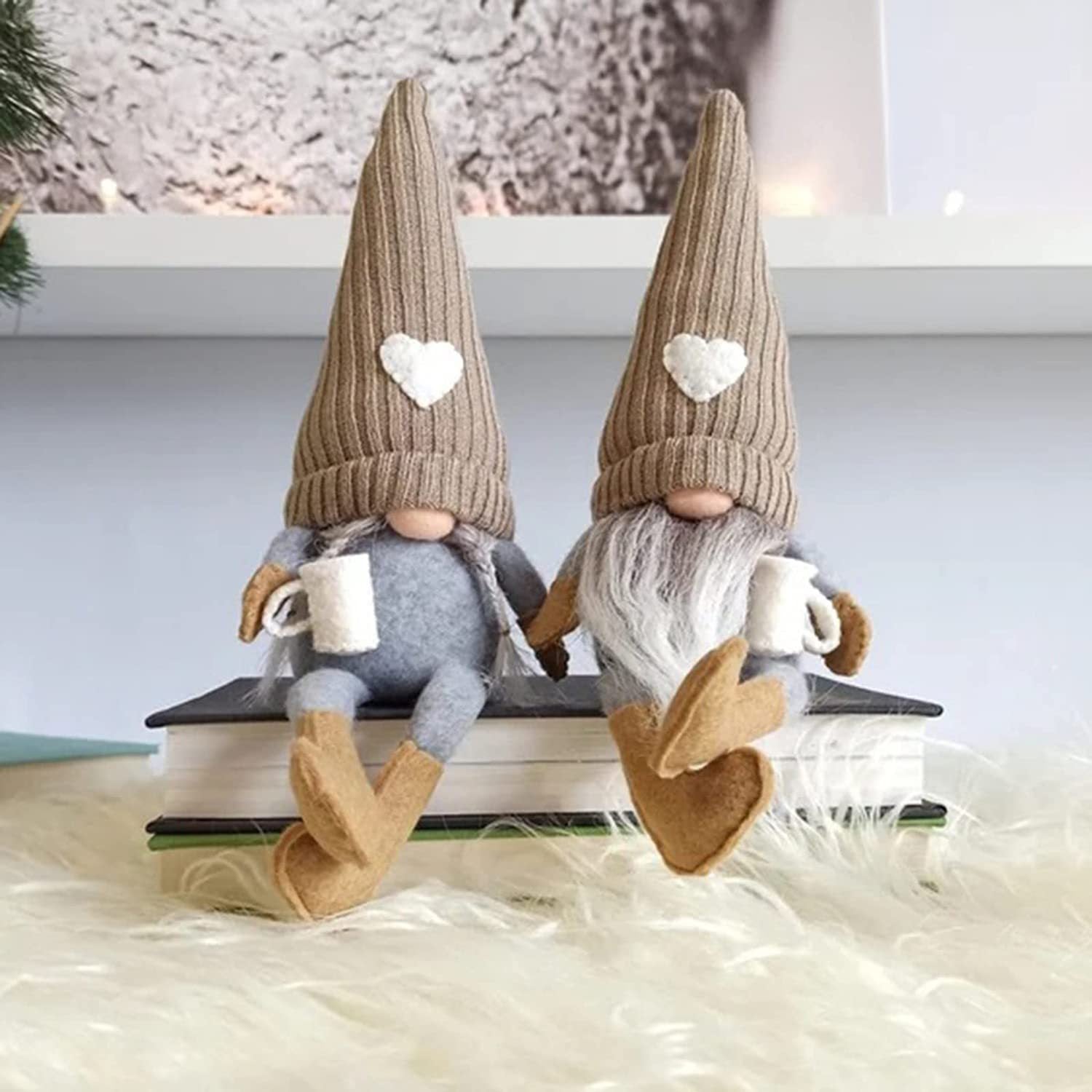 Coffee Gnomes Plush Doll Coffee Bar Decoration Swedish Tomte Elf Dwarf Collectible Figurines Dangle Leg Shelf Sitters Farmhouse Home Kitchen Decor Coffee Lover Gifts