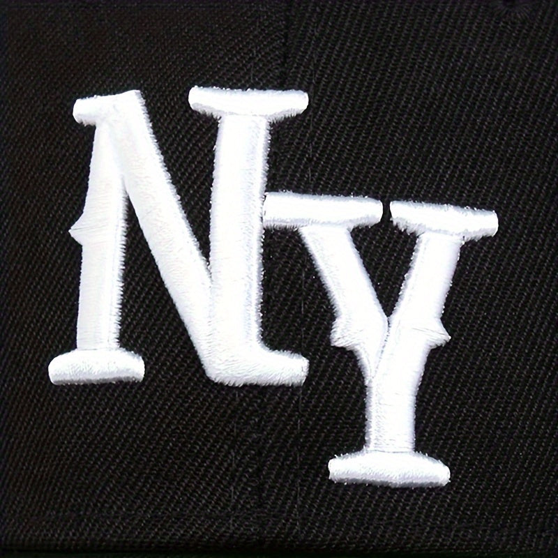 Men'S NY Embroidered Baseball Cap, Adjustable Sun Protection Casual Hat for Spring/Summer, Graphic Outdoor Travel Beach Vacation Cap, Polyester Fiber, Woven, Hand Wash, Buckle Closure