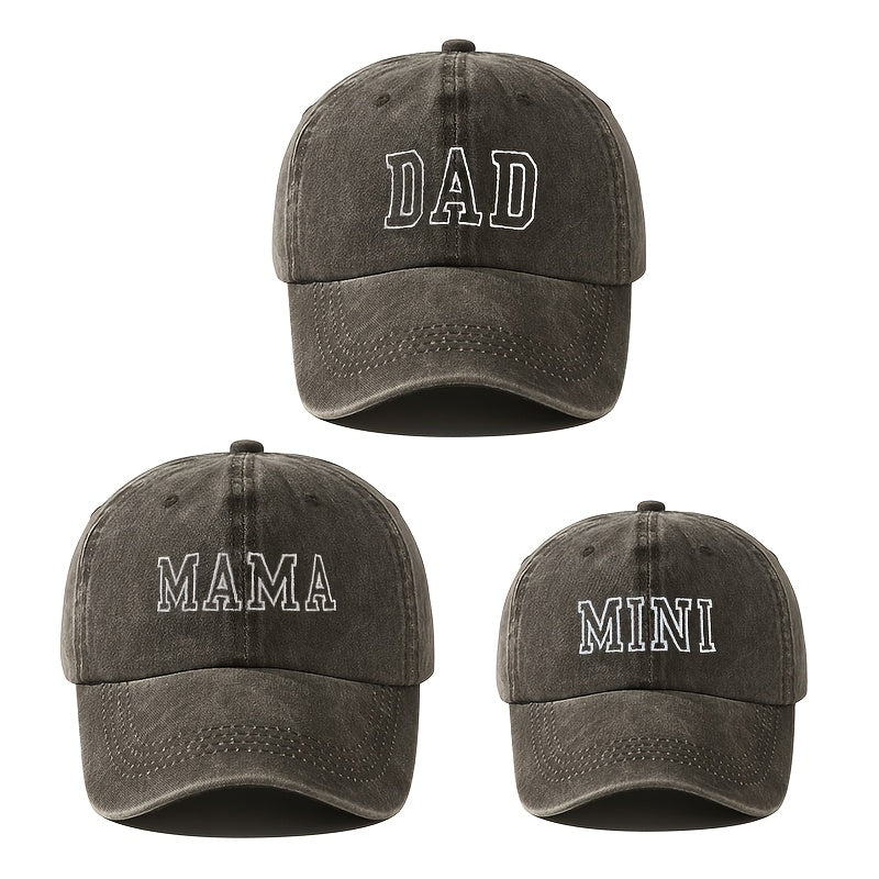3-Pack Family Set Embroidered Slogan Baseball Caps, 100% Polyester, Stretch Fit, Snap Closure, Lightweight, Breathable, All-Season, Daily & Casual Wear, Ramadan Theme, Flags Pattern, for Teens - Dad, Mama, Mini