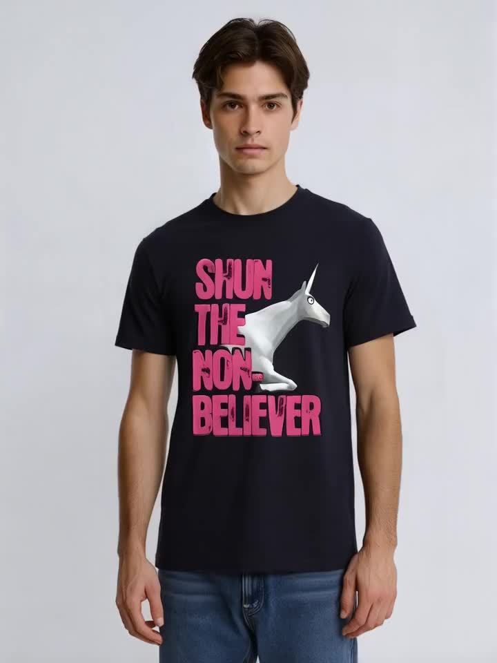 Charlie The Unicorn T-Shirt Shun The Non Believer Ring Ring Hello, S-3XL100% Cotton T-Shirt, Family Clothing