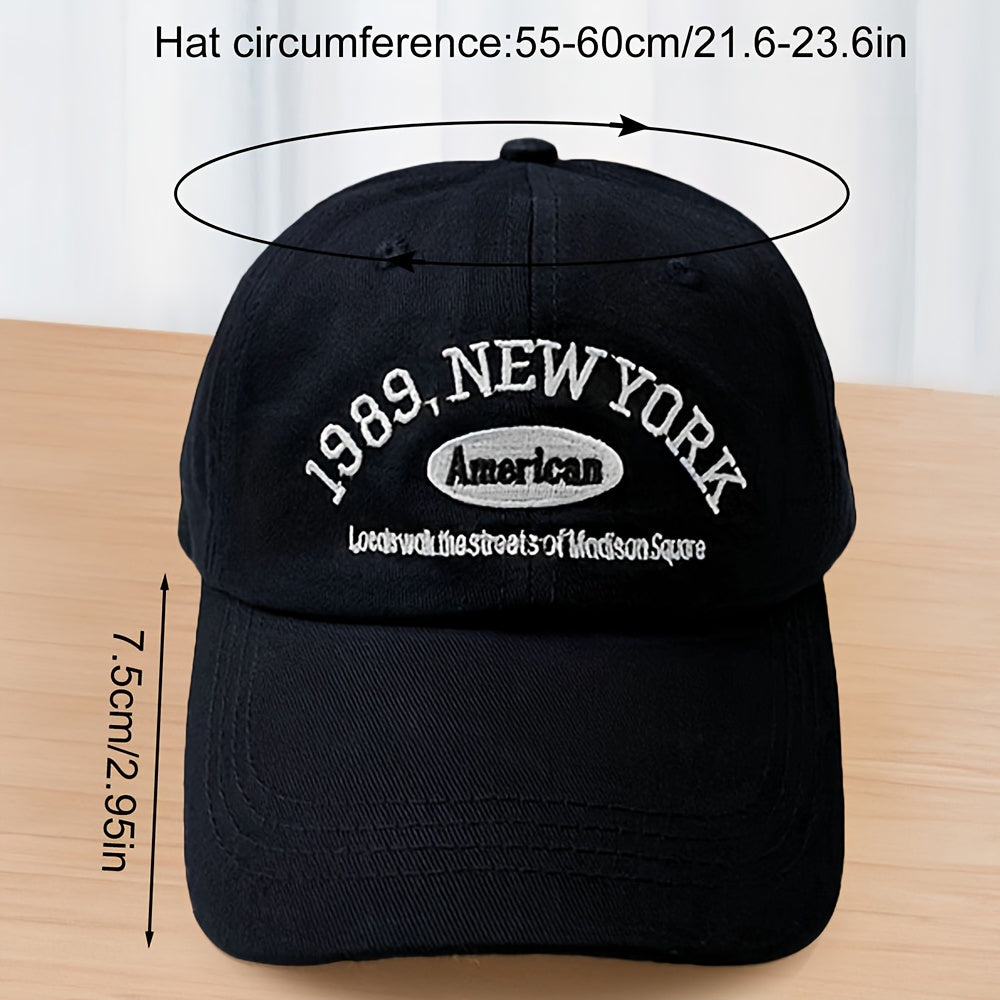 1989 NY Letter Embroidered Baseball Cap, Unisex Fashion, Polyester, Hand Wash Only, Non-Stretch, Lightweight, Fits All, Spring/Autumn Casual Wear, Hip-Hop Style, Ladies' Accessory