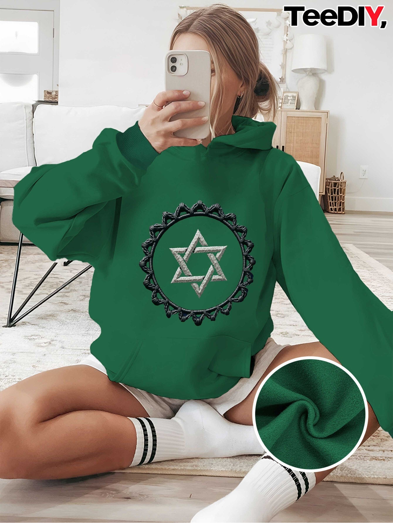 Silvery Star Of David Embroidered Motif Women's plus size hoodies