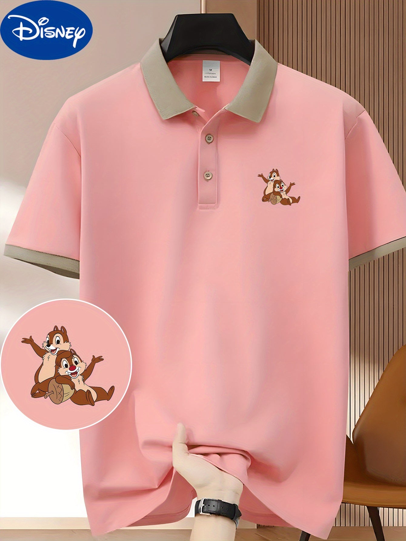 Disney Chitty Chitty Cartoon Image Printed Lapel Short Sleeve Shirt, Business Fashion Lightweight Polyester Breathable and Quick Drying Men's Shirt Golf Shirt Summer Fashion Casual Wear Suitable for Outdoor Sports Golf Course