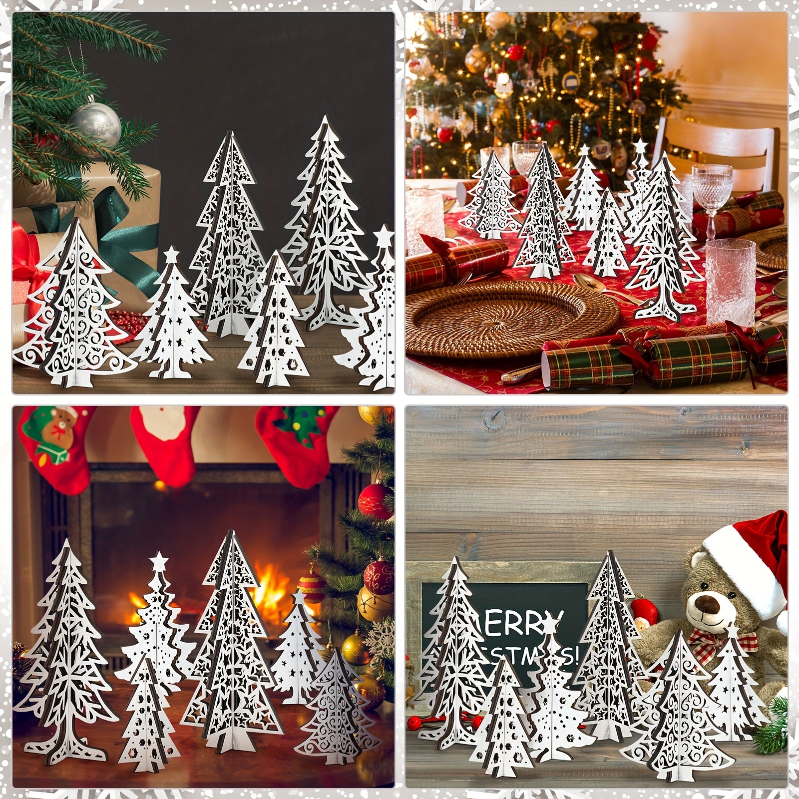 Wooden Christmas Trees Tabletop Decor Wood 3D Christmas Trees Xmas Centerpieces Table Wooden Signs Farmhouse Tiered Tray Home Decor For Winter Home Office Farmhouse (Tree)