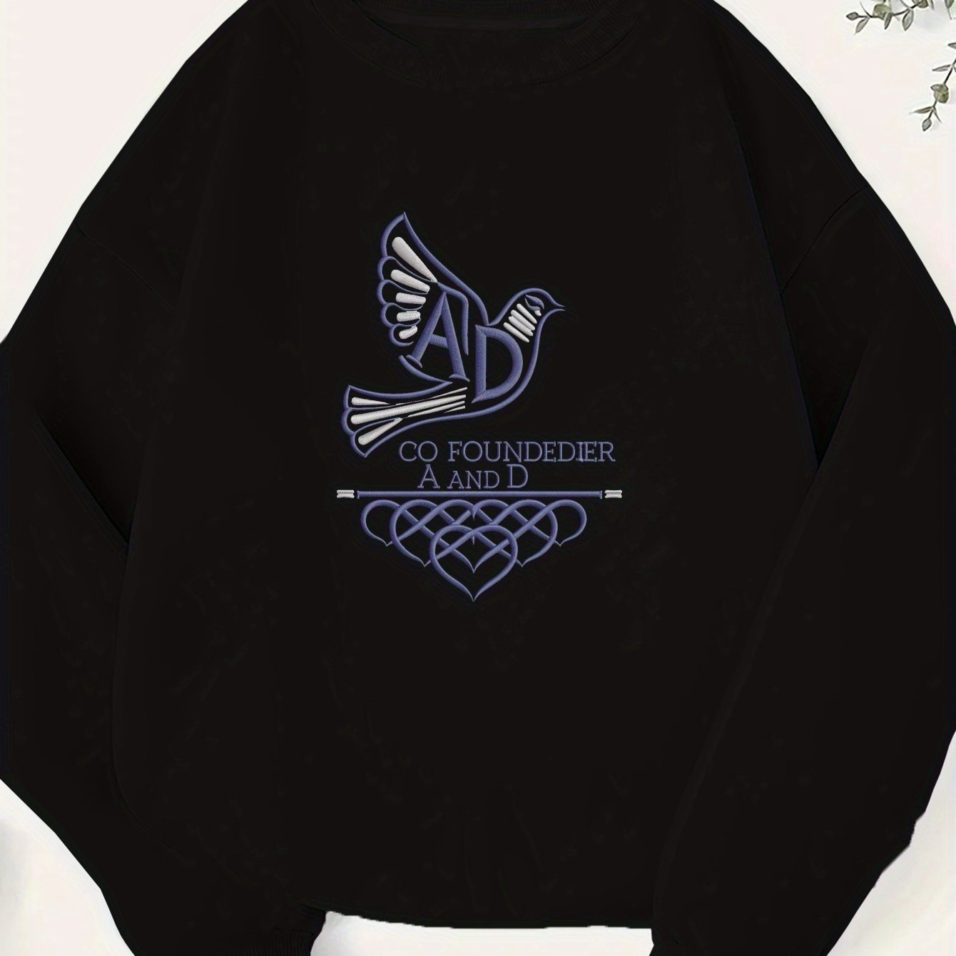Plus Size Women's Green Sweatshirt with White Dove & Hearts Embroidery - Casual Crew Neck, Long Sleeve, 100% Polyester, Machine Washable - Perfect for Fall/Winter
