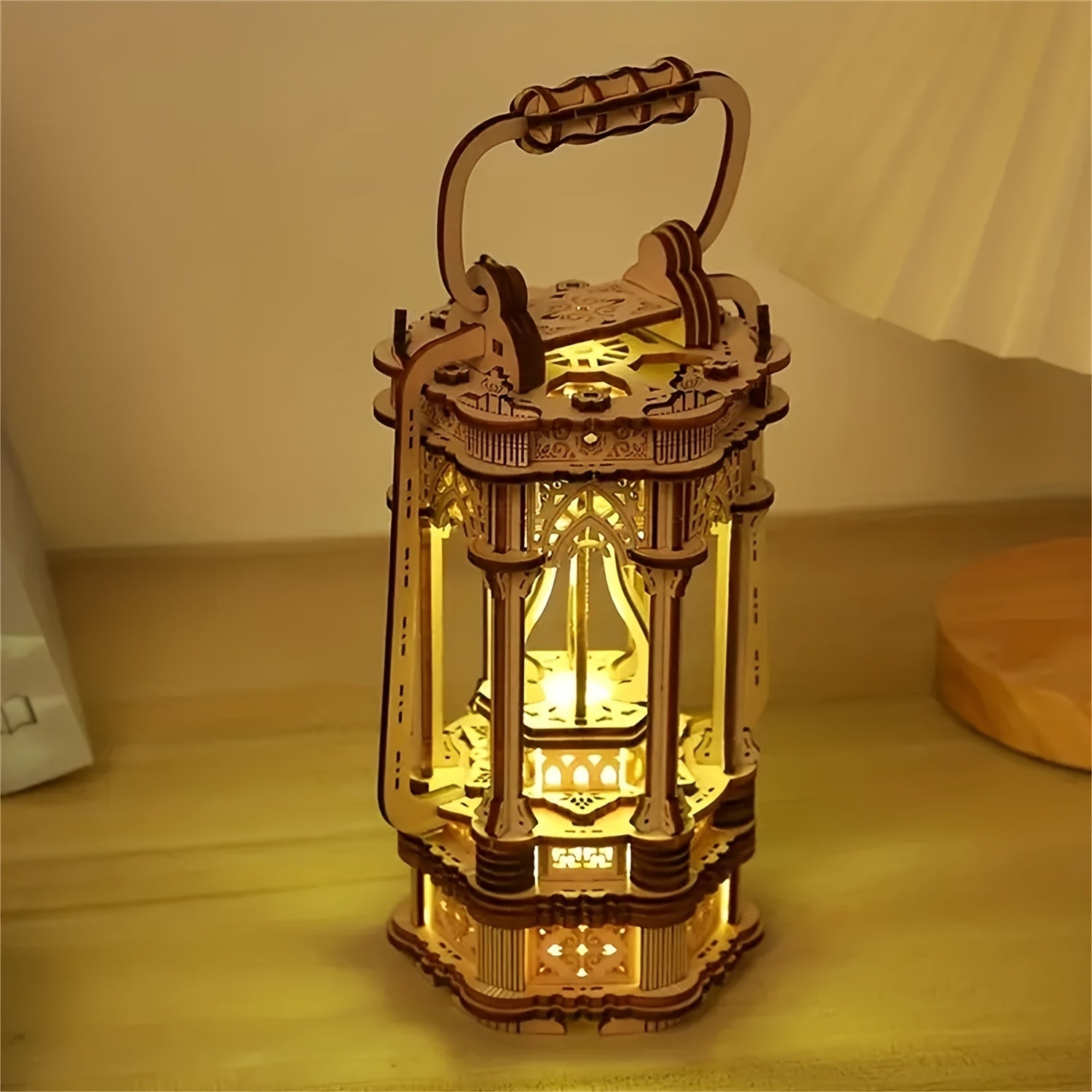 3D Three-dimensional Puzzle Wooden Retro Classic Lanterns Model, DIY Handmade Assembled Birthday Gift