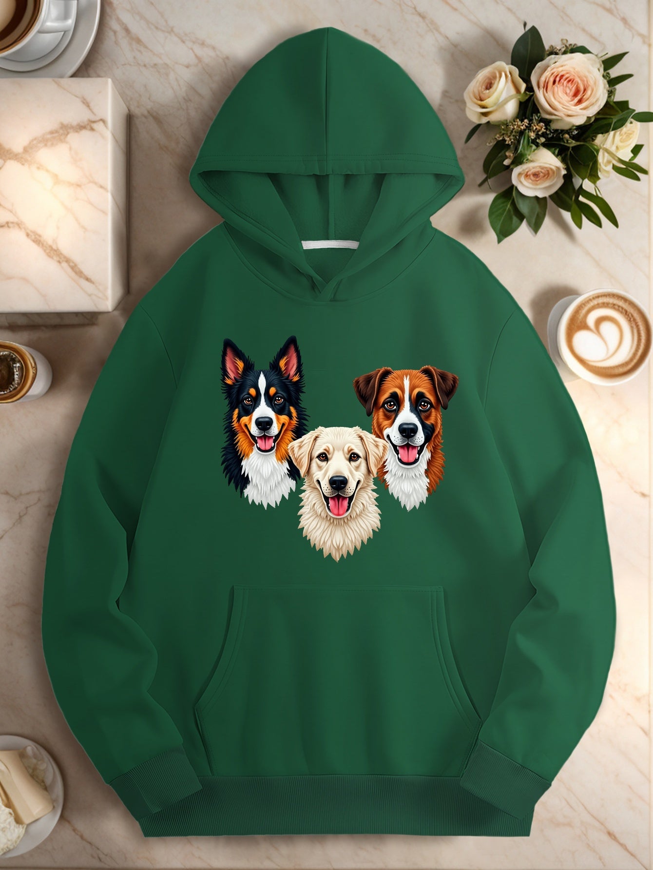 Three Embroidered Dog Faces Women'S Plus Size Casual Hoodies