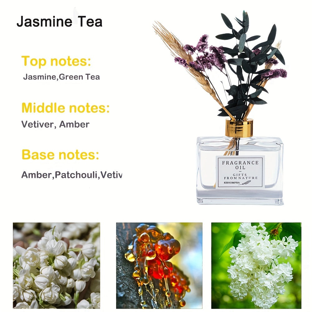 Jasmine Scent Reed Diffuser Sets 4.05 Oz(120ml) With Real Flower Diffuser Stick Home Fragrance Light Aroma Scented Home Décor Essential Oil