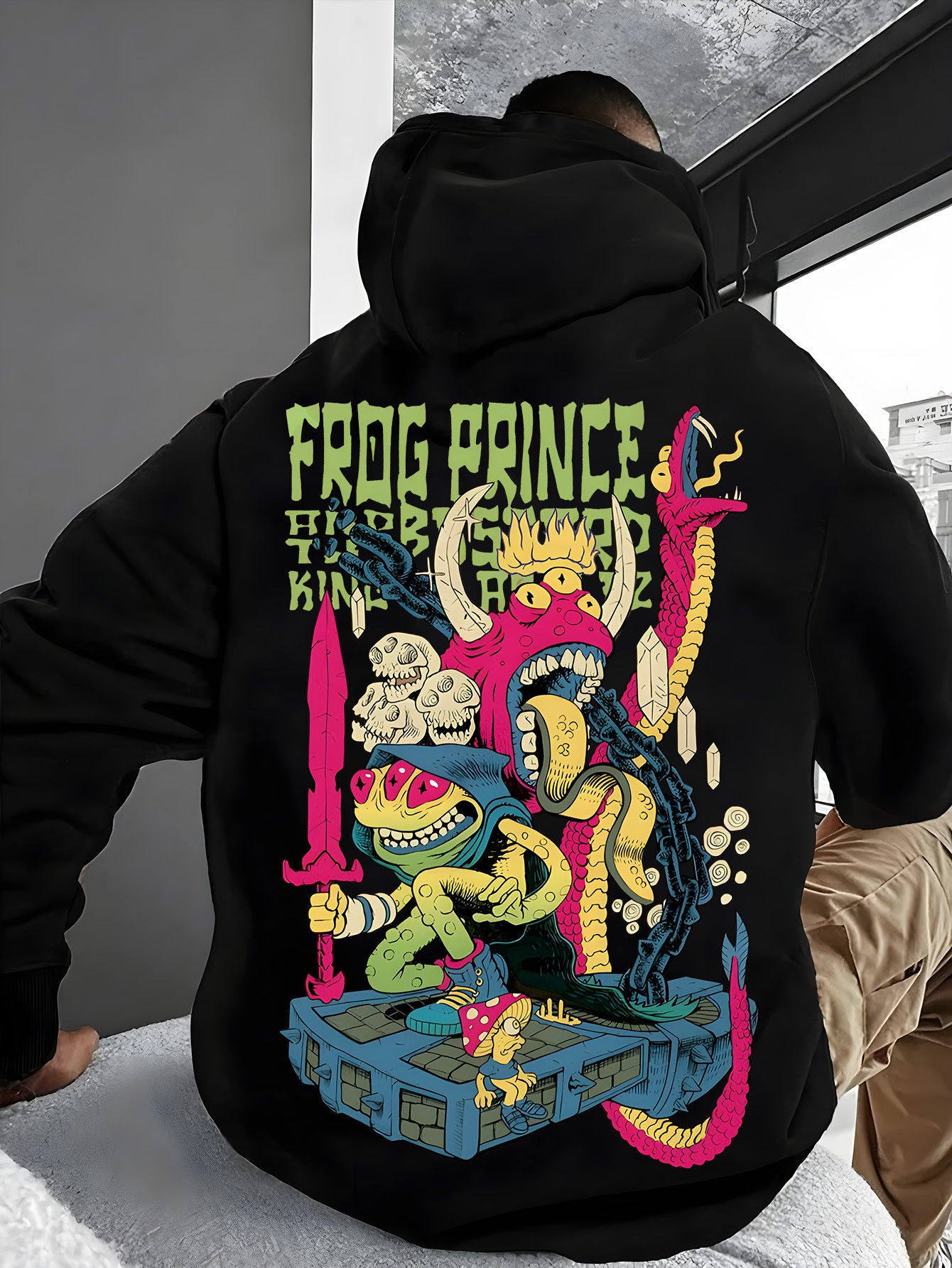 Handsome Men'S Hoodie with Horror Elements Featuring Three Eyed Monsters And Printed English Letters. The Hoodie Has Pocket Details for Easy Release And Storage of Items, And The Soft And Comfortable Fabric Is The Best Choice