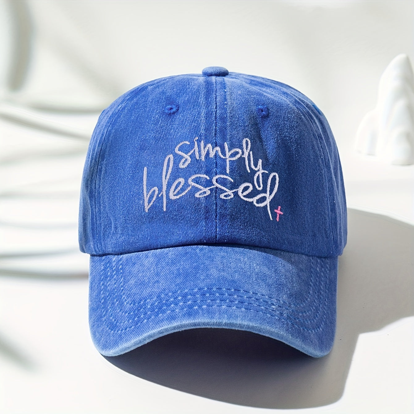 Simply Blessed Embroidery Baseball Cap Washed Distressed Solid Color Dad Hats Adjustable Sun Hats For Women & Men