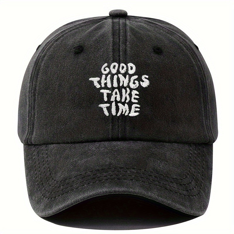 Vintage Washed Embroidered Letter Baseball Cap With Adjustable Peaked Curved Brim For Unisex Outdoor Travel, Camping, Sun Hat, Party, And Hip Hop