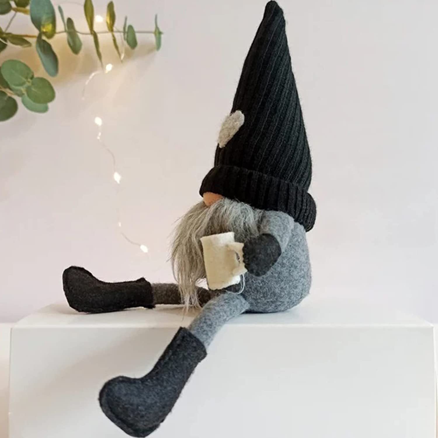 Coffee Gnomes Plush Doll Coffee Bar Decoration Swedish Tomte Elf Dwarf Collectible Figurines Dangle Leg Shelf Sitters Farmhouse Home Kitchen Decor Coffee Lover Gifts