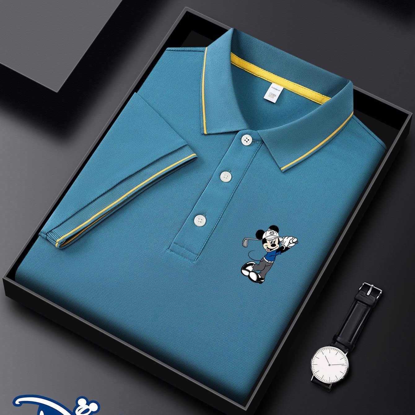 Disney Men's Shirt with Mickey Mouse Golf Print - Lightweight Quick-Dry Breathable Polyester, Casual Business Golf Shirt, Short Sleeve Summer Top, Machine Washable Gift for Husband & Friends