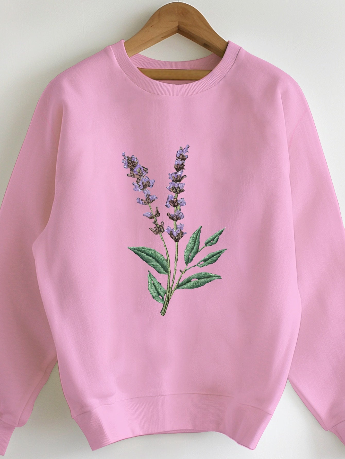 Teediy Lavender Sprig Embroidered Design Women'S Sweatshirt