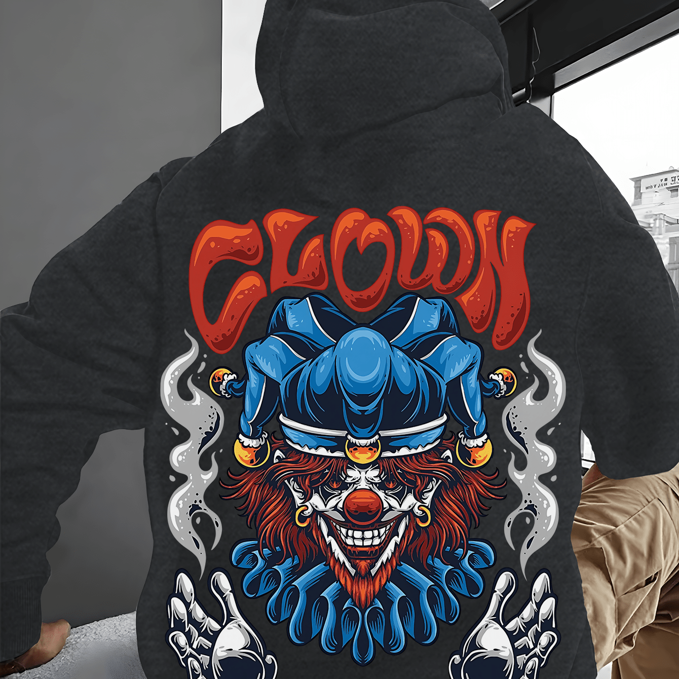 Men's Edgy Clown Graphic Hoodie - Soft Cotton Blend, Casual Fit with Kangaroo Pocket, Machine Washable, Perfect for Fall/Winter, Fall Winter Apparel|Playful Design|Stretchy Fabric Hoodie