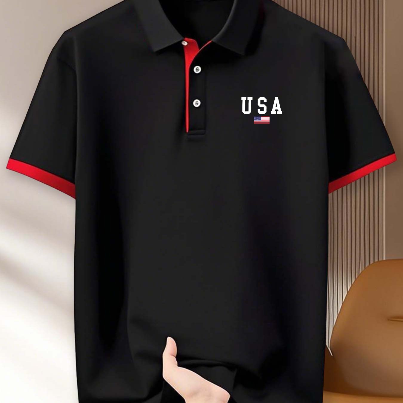 (230g) USA American flag print, Men's fashionable short-sleeve shirt for summer daily wear, suitable for fitness, running, and training, Men's short-sleeve golf shirt, business casual, can be used as a gift