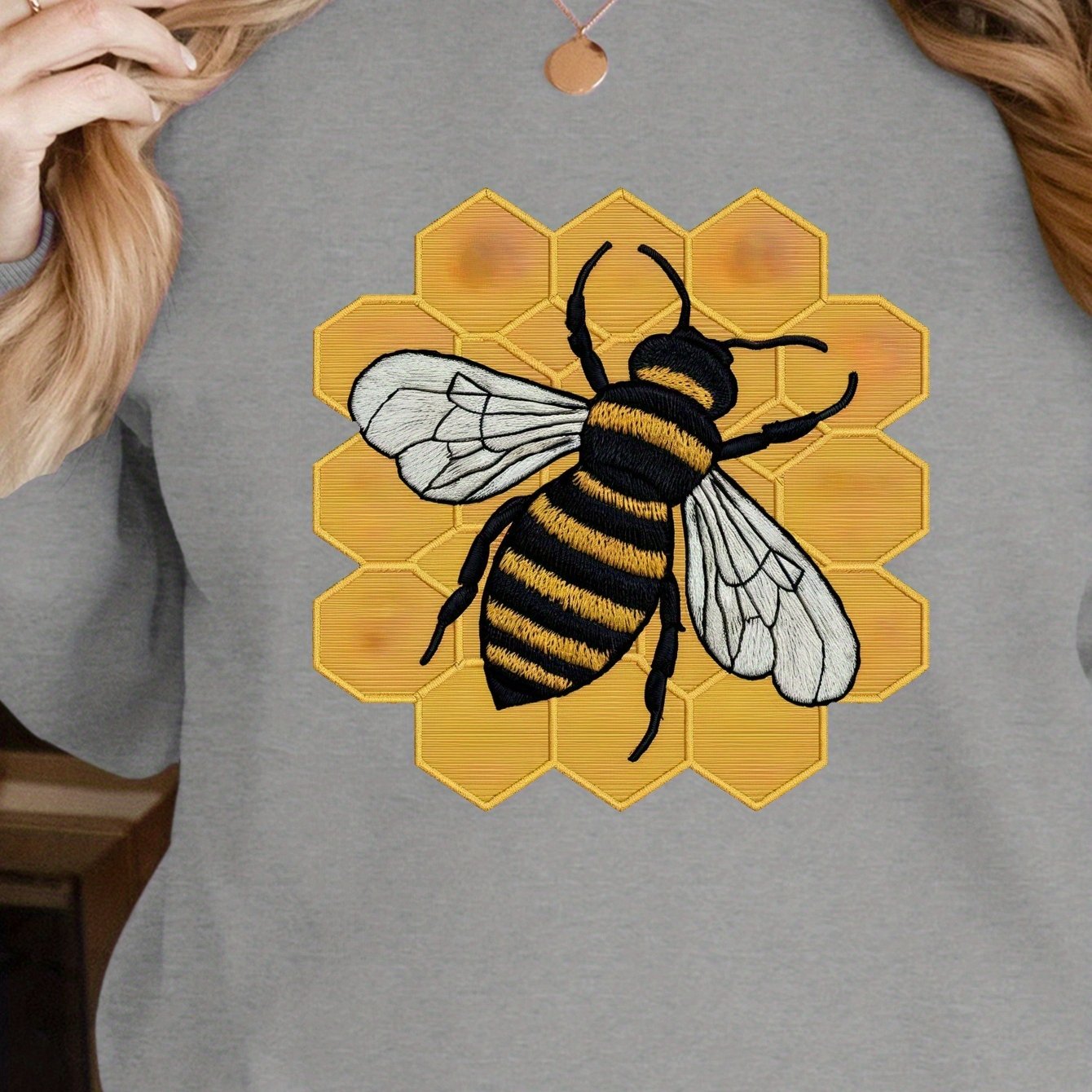 detailed embroidered bee illustration women's sweatshirts