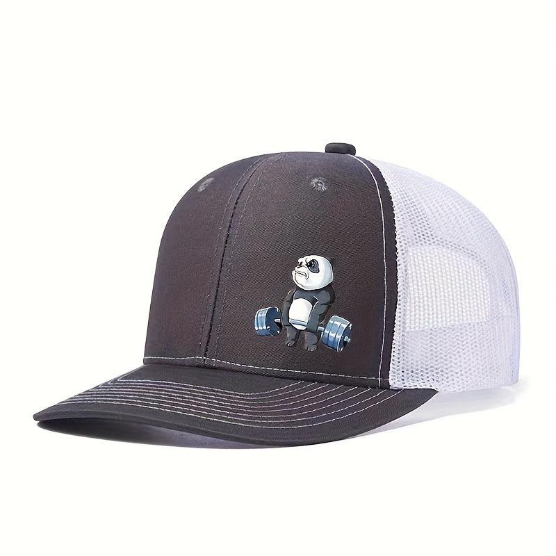 Panda-Themed Breathable Polyester Cap, Adjustable Snapback, Hand Washable, Ideal for Weightlifting & Outdoor Activities