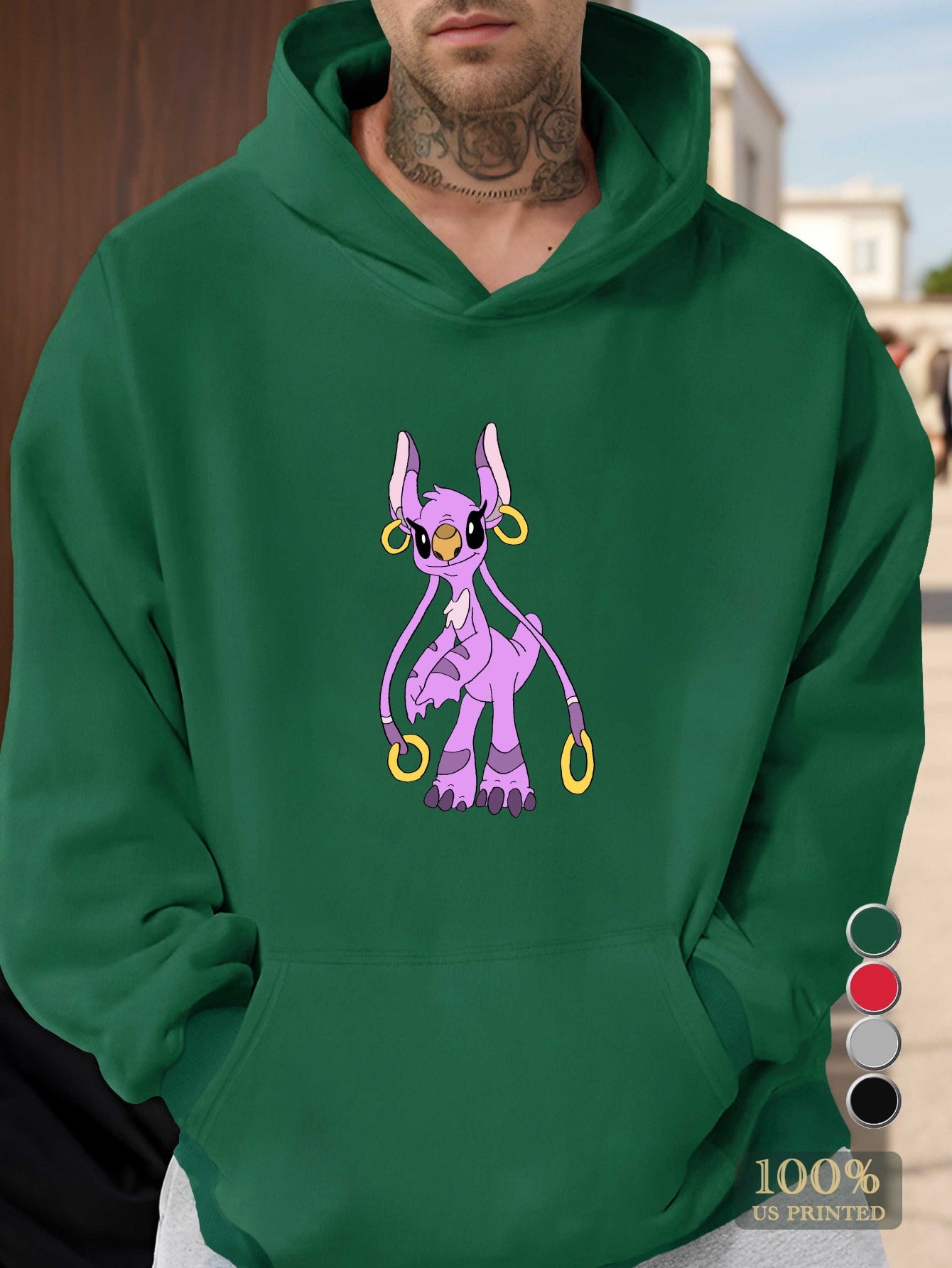 Disney Stitch Men's Graphic Hoodie - Vibrant Red Relaxed Fit Hooded Sweatshirt with Front Pocket, 100% US Printed Design, Machine Washable Autumn Winter Casual Pullover, Disney Hoodie, Durable Fabric