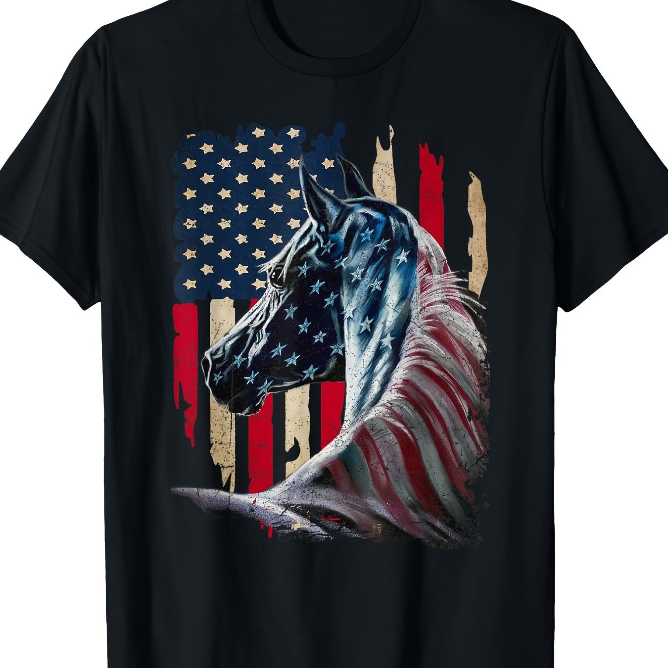 Patriotic Horse American Flag-Horse Vintage T-shirt-100% Cotton-220G