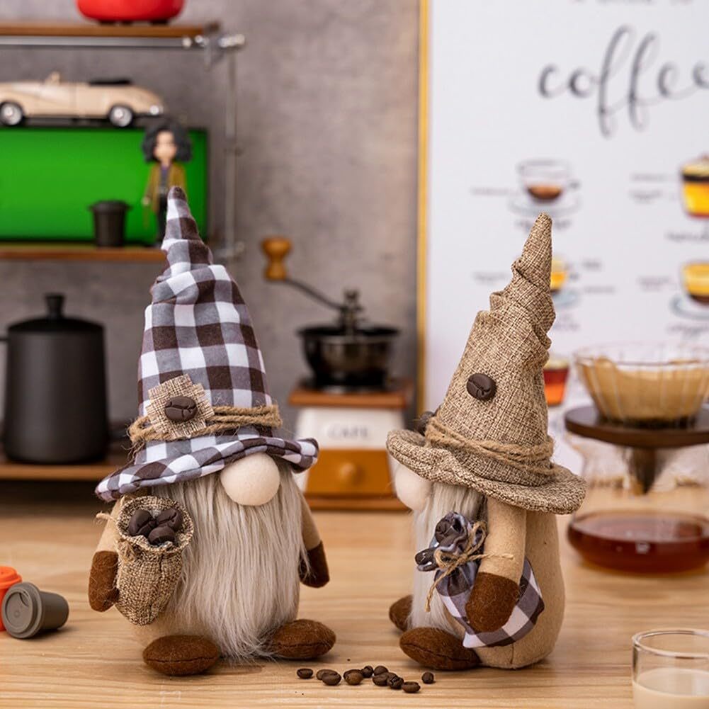 Coffee Gnomes Plush Doll Coffee Bar Decoration Swedish Tomte Elf Dwarf Collectible Figurines Dangle Leg Shelf Sitters Farmhouse Home Kitchen Decor Coffee Lover Gifts