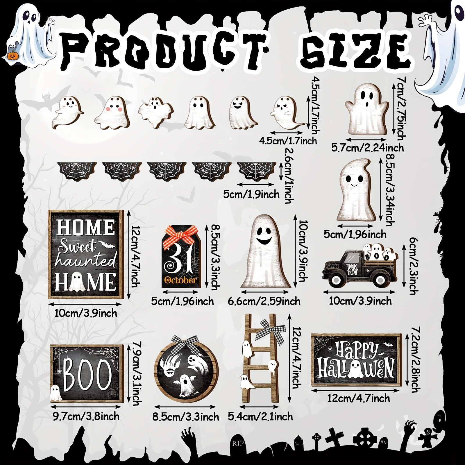 Halloween Tiered Tray Decor Set of 21pcs - Rustic Wooden Sign for Table Centerpiece, Farmhouse Kitchen, Party Shelf Display - Spooky Indoor Home Decorations - Event Setup for Holiday, Summer Gathering, Independence Day Party