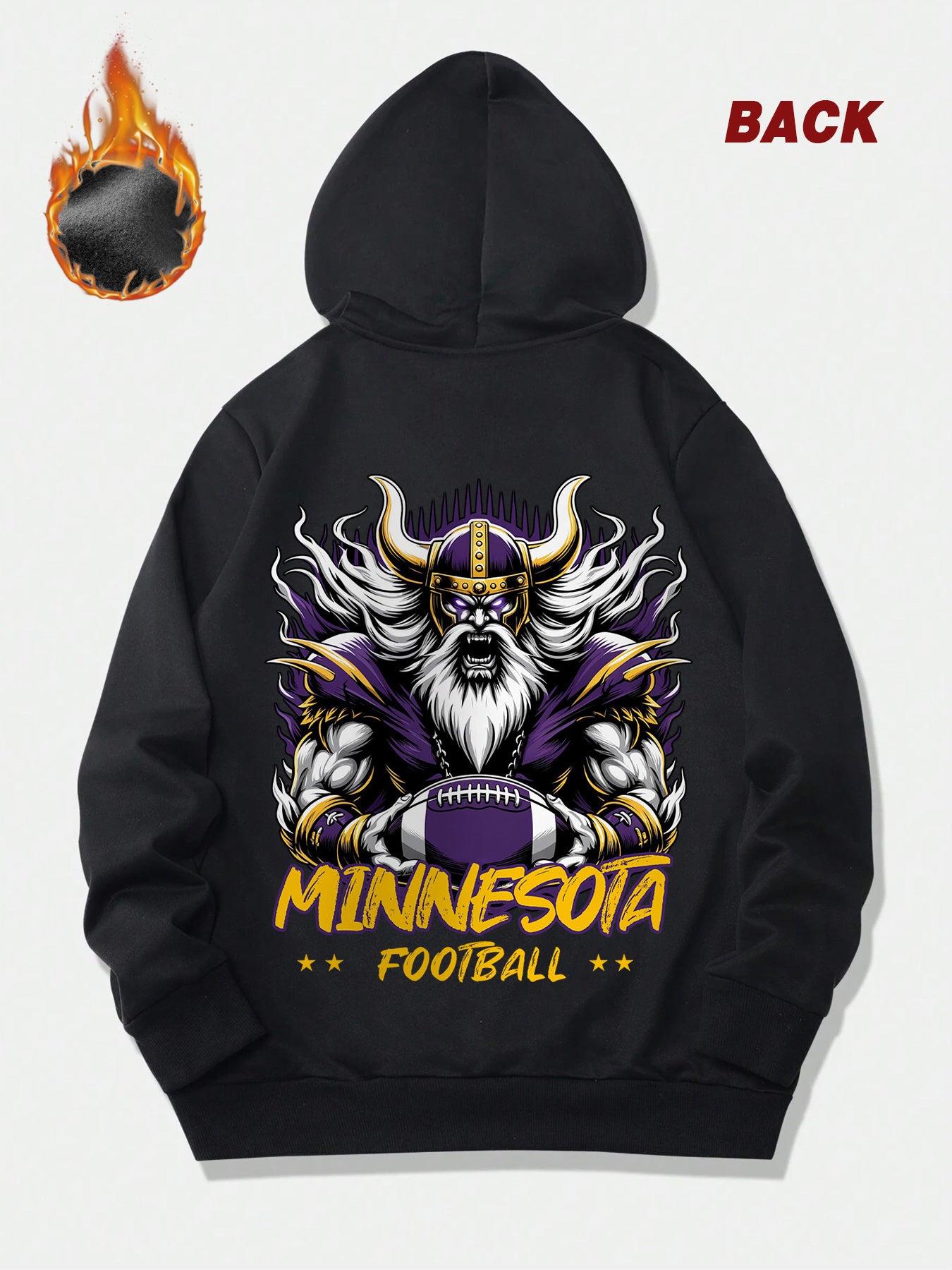 Creative Gift, Men'S Gift, 1pc Minnesota Football Creative Pattern Printed Casual Hoodie, Suitable for Football Enthusiasts, Men'S Hoodie and Sweatshirt, New Fashion Printed Casual Pocket Hoodie, Thickened, Suitable for Autum