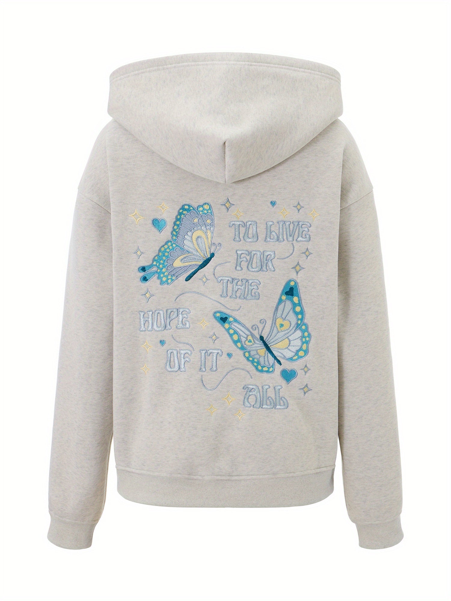 Women'S Spring Autumn Hooded Sweatshirt Long Sleeve Letter Butterfly Embroidery Hoodie