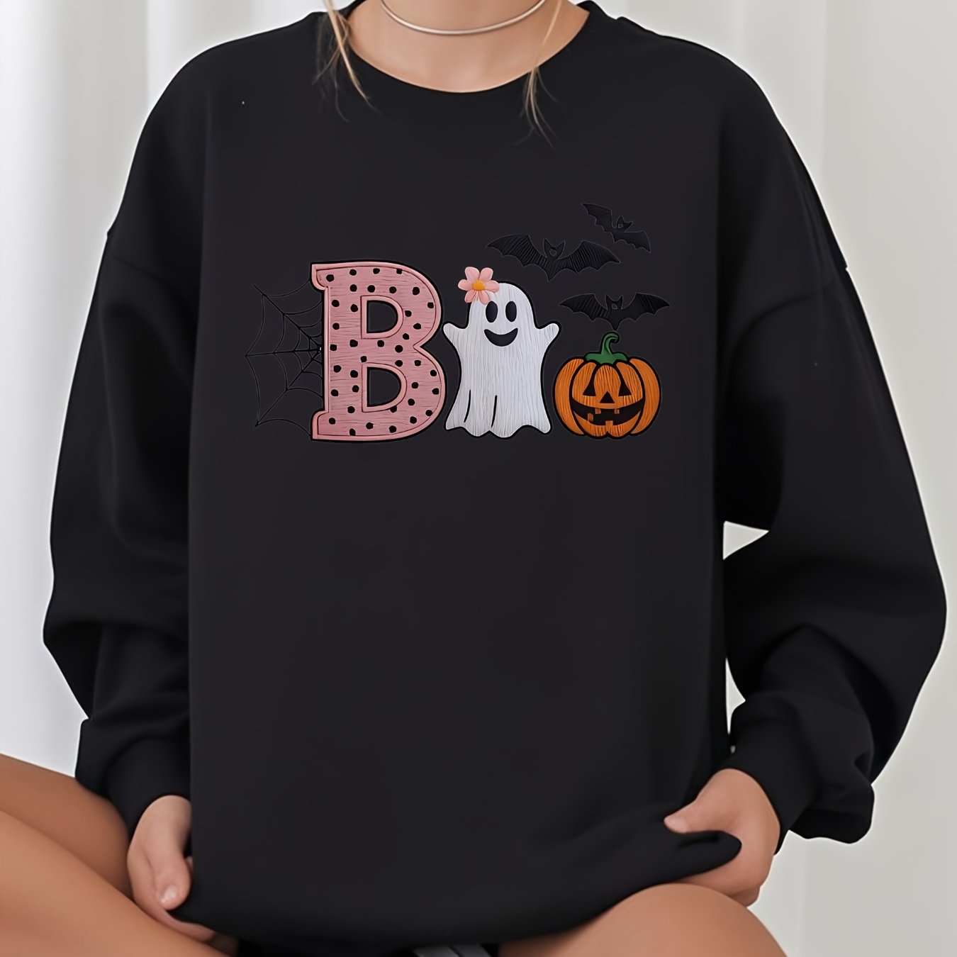 Boo Embroidered Sweatshirt, Halloween Boo Shirt, Halloween Pumpkin Outfit, Spooky Season Tee, Cute Ghost Shirt, Halloween Party Women Shirt
