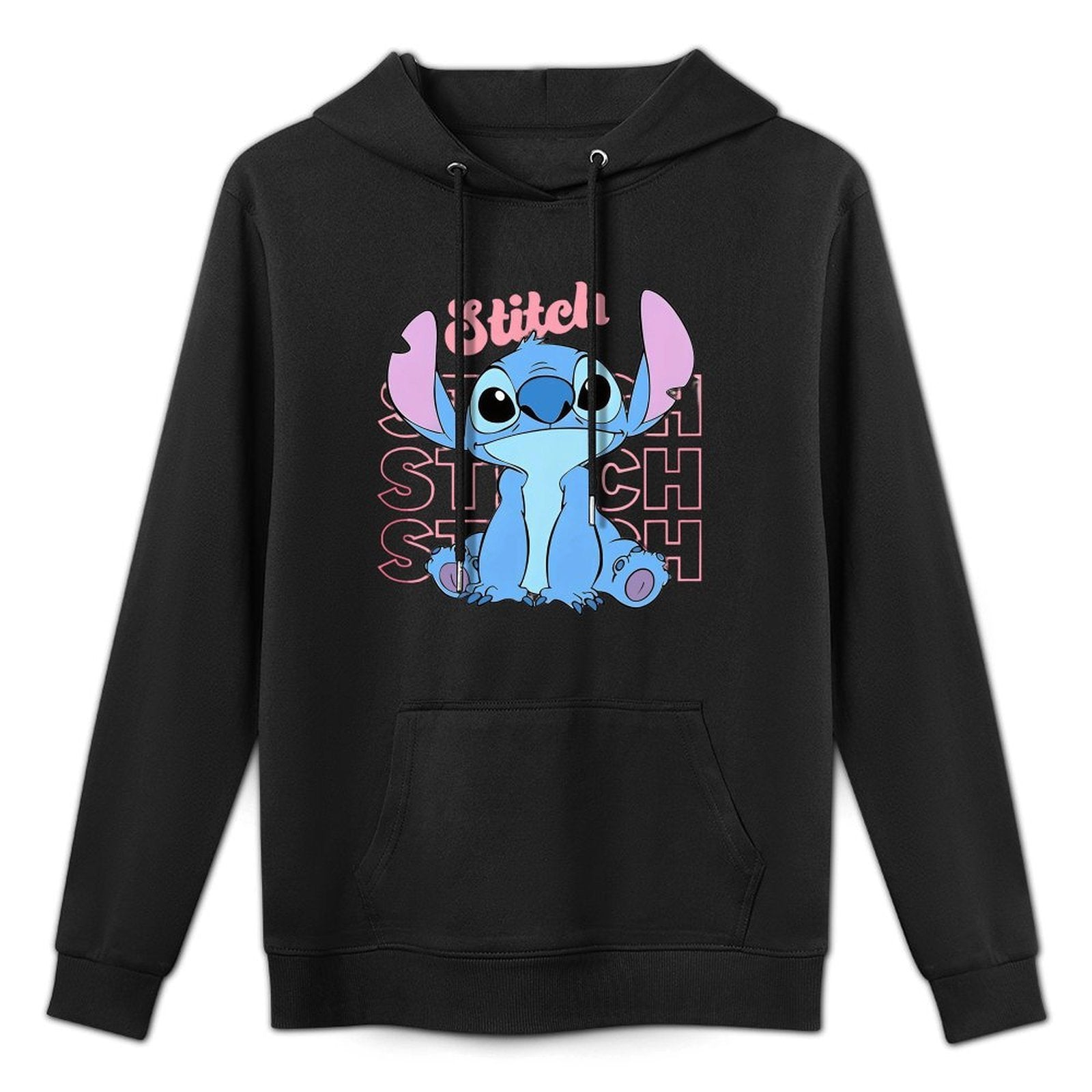 Disney Men'S Black Retro Pullover Hoodie with Stitch Cartoon Character Disney Friends Digital Print, Soft Regular Fit Casual Sweatshirt, Machine Washable, Disney Sweatshirt
