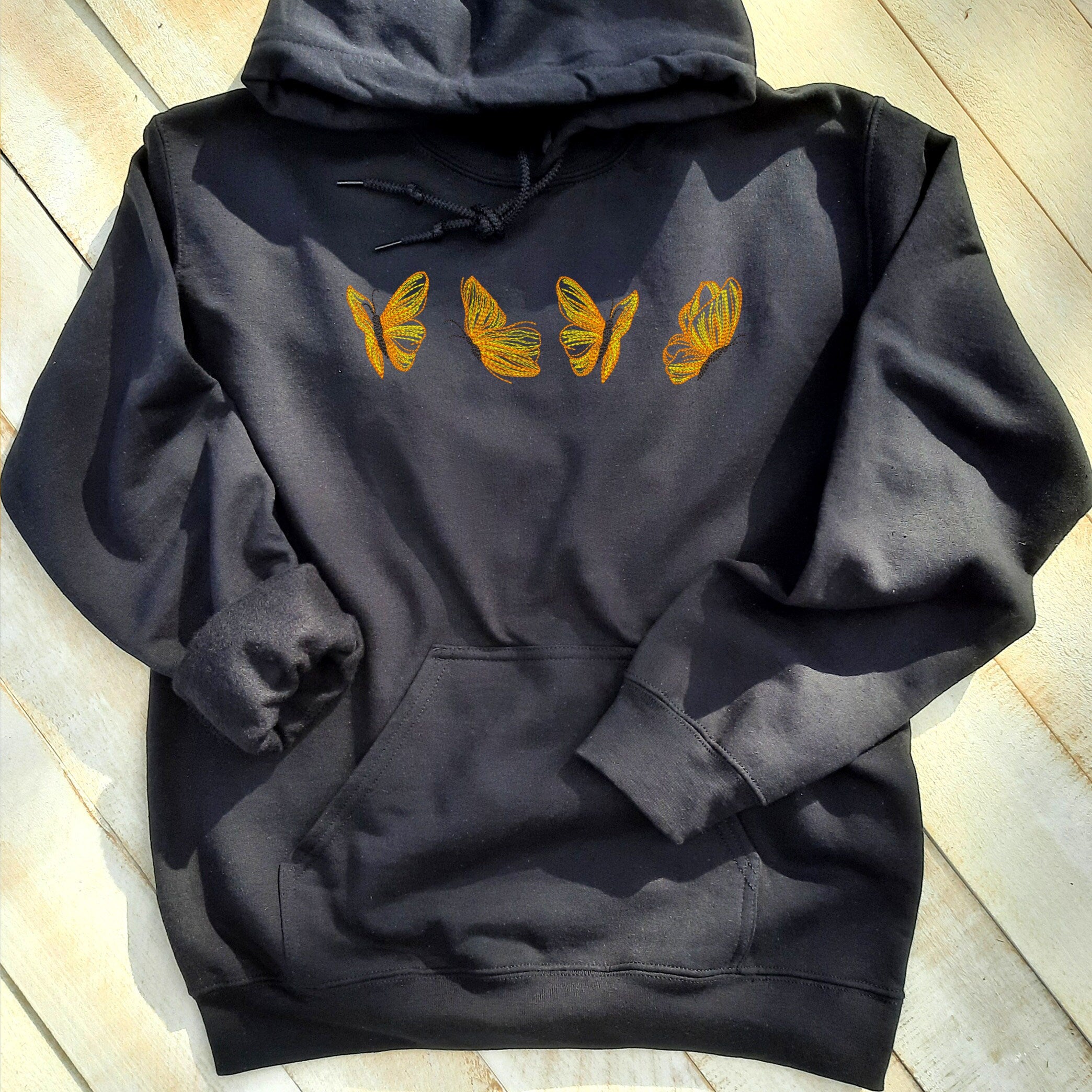Yellow Butterflies Embroidered Hoodie, Embroidered Butterfly Hoodie, Butterfly Hooded Sweatshirt Unisex, Butterfly Sweater Gift for Her!