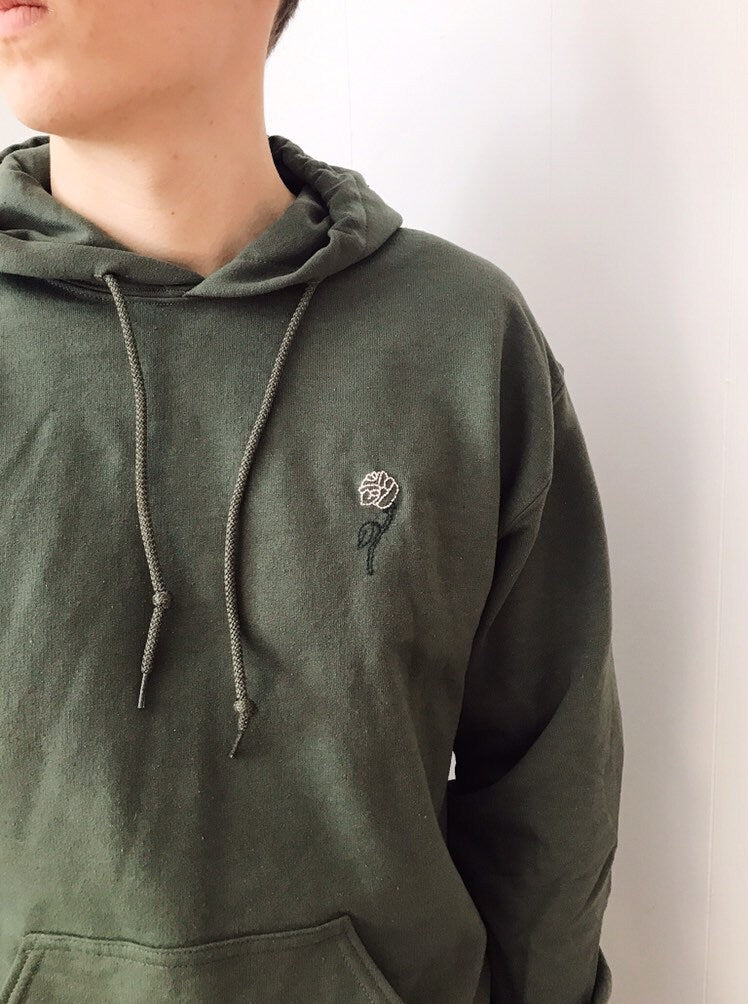 Rose Embroidered Hoodie - Hand Embroidered