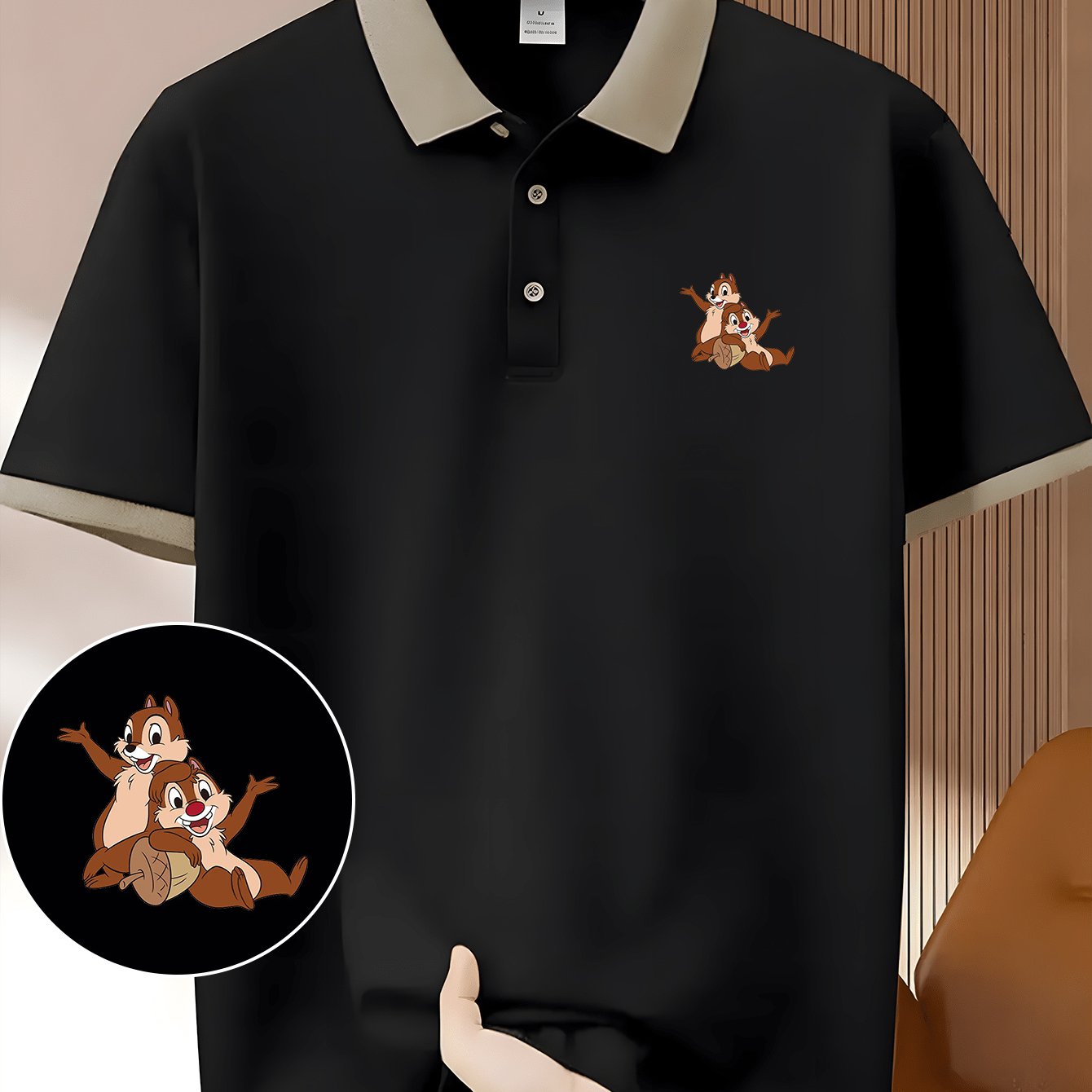 Disney Chitty Chitty Cartoon Image Printed Lapel Short Sleeve Shirt, Business Fashion Lightweight Polyester Breathable and Quick Drying Men's Shirt Golf Shirt Summer Fashion Casual Wear Suitable for Outdoor Sports Golf Course